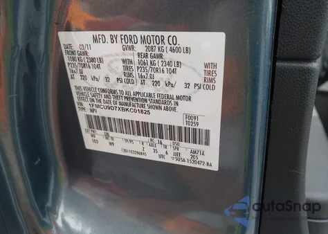 2011 Ford Escape Xlt z USA, uszkodzony, nr VIN 1FMCU9D7XBKC01825